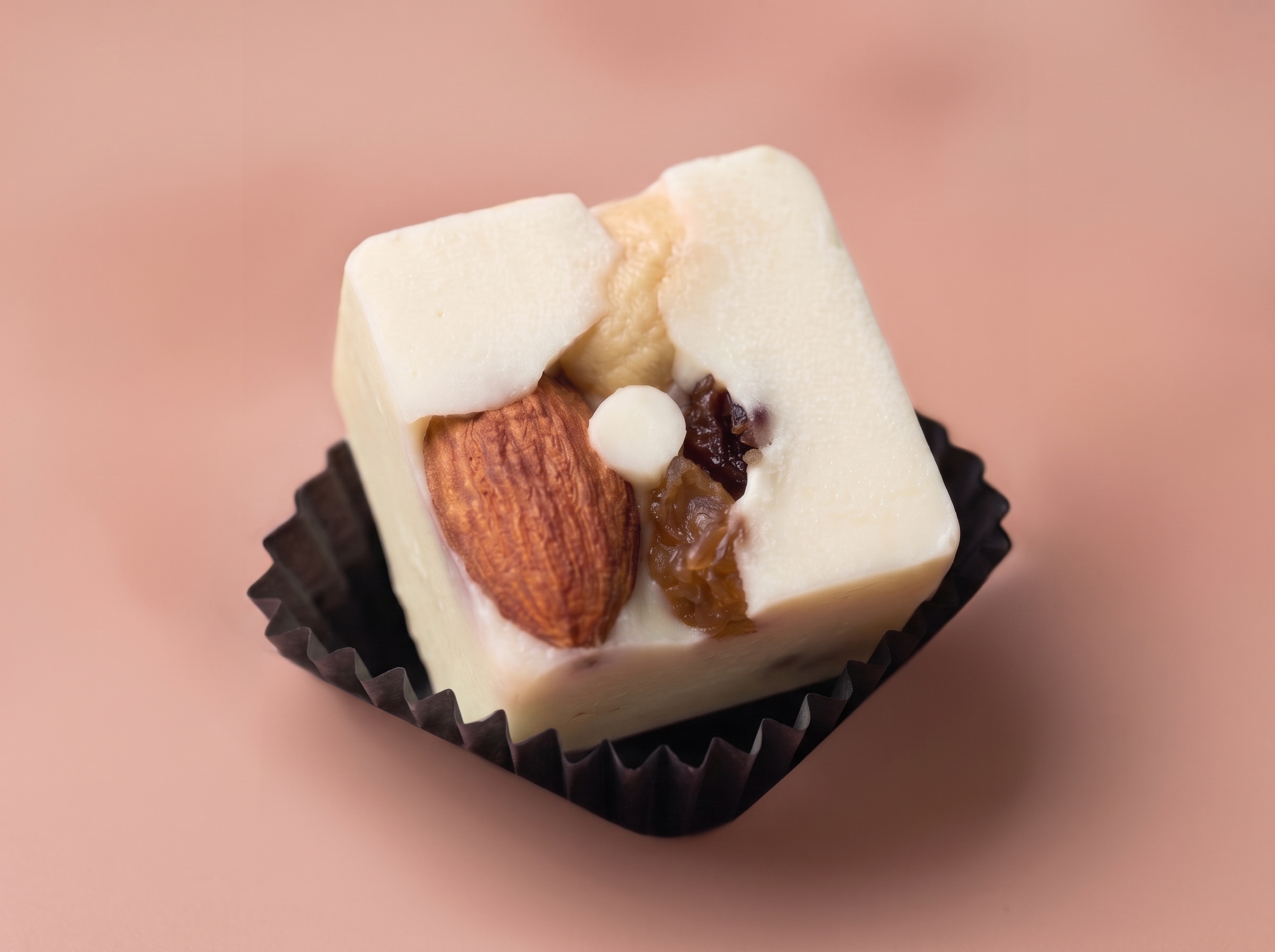 Cokelat setengah lingkaran dengan cranberry, kismis, dan almond